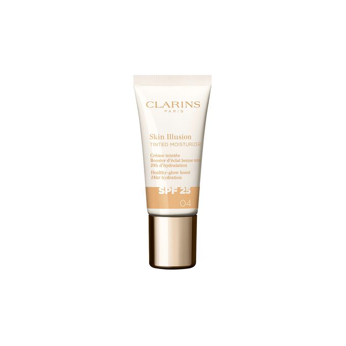 Packshot van de 15 ml tube Skin Perfector Clarins Skin Illusion Tinted Moisturizer met SPF in tint 04