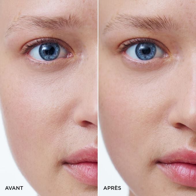 Les sourcils d&rsquo;une femme avant et apr&egrave;s utilisation du  Fixateur Sourcils Wonder Sculpt transparent Clarins, pour des sourcils lift&eacute;s, structur&eacute;s et naturellement d&eacute;finis.