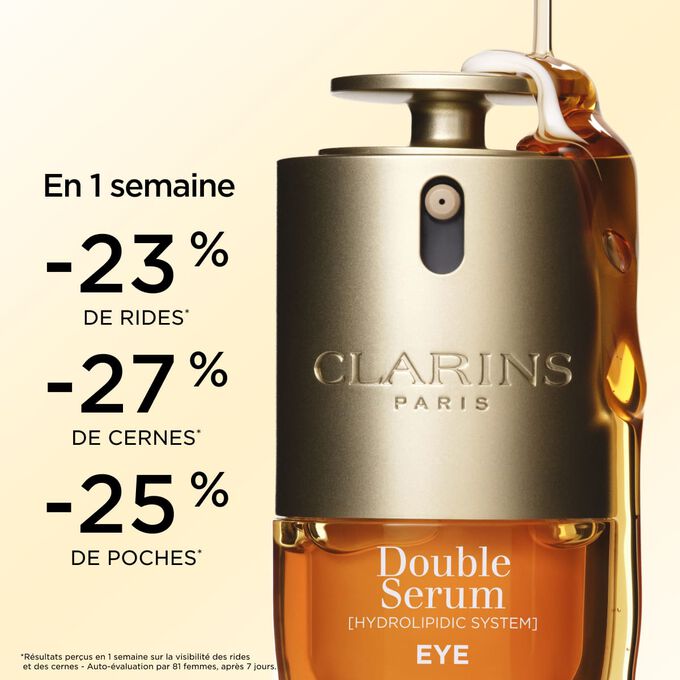 R&eacute;sultats du Double Serum Eye en 1 semaine&nbsp;: r&eacute;duction des rides, des cernes et des poches pour un regard plus jeune.