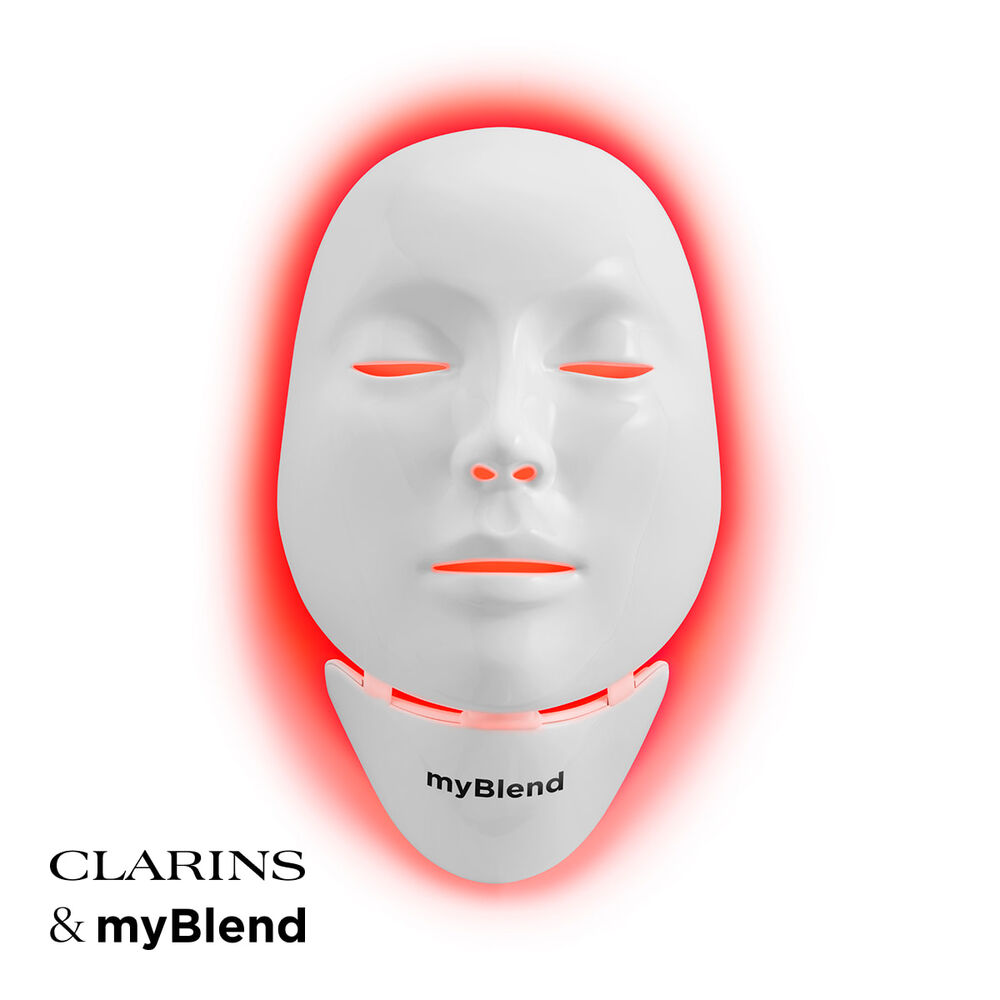 Packshot van myLEDmask2 voor gezicht en hals, van myBlend, in samenwerking met Clarins distributie