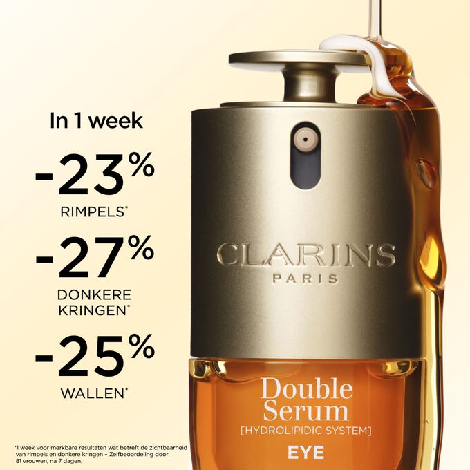 Resultaten van het Double Serum Eye oogcontourserum na 1 week: minder rimpels, donkere kringen en wallen, voor een oogcontour met een jeugdige uitstraling.