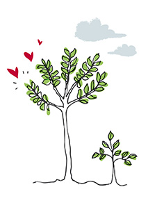 Illustration arbres avec des cœurs
