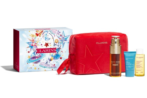 Coffret rituel Double Serum & Double Serum Eye avec mini mascara & mini Huile Confort Lèvres & dose d'essai Eau Micellaire Démaquillante, dans une pochette