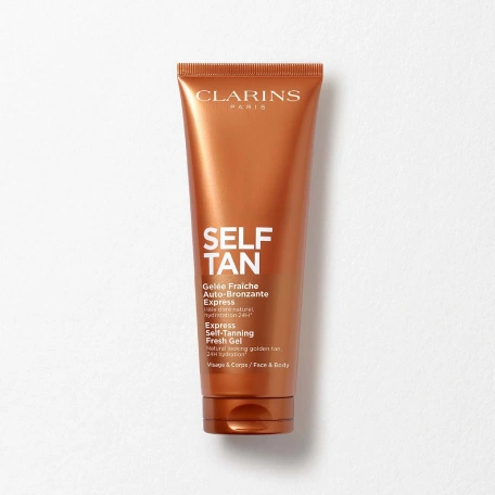Productfoto van de Express Self-Tanning Fresh Gel, die een op maat gemaakt, onmiddellijk bruine teint creëert